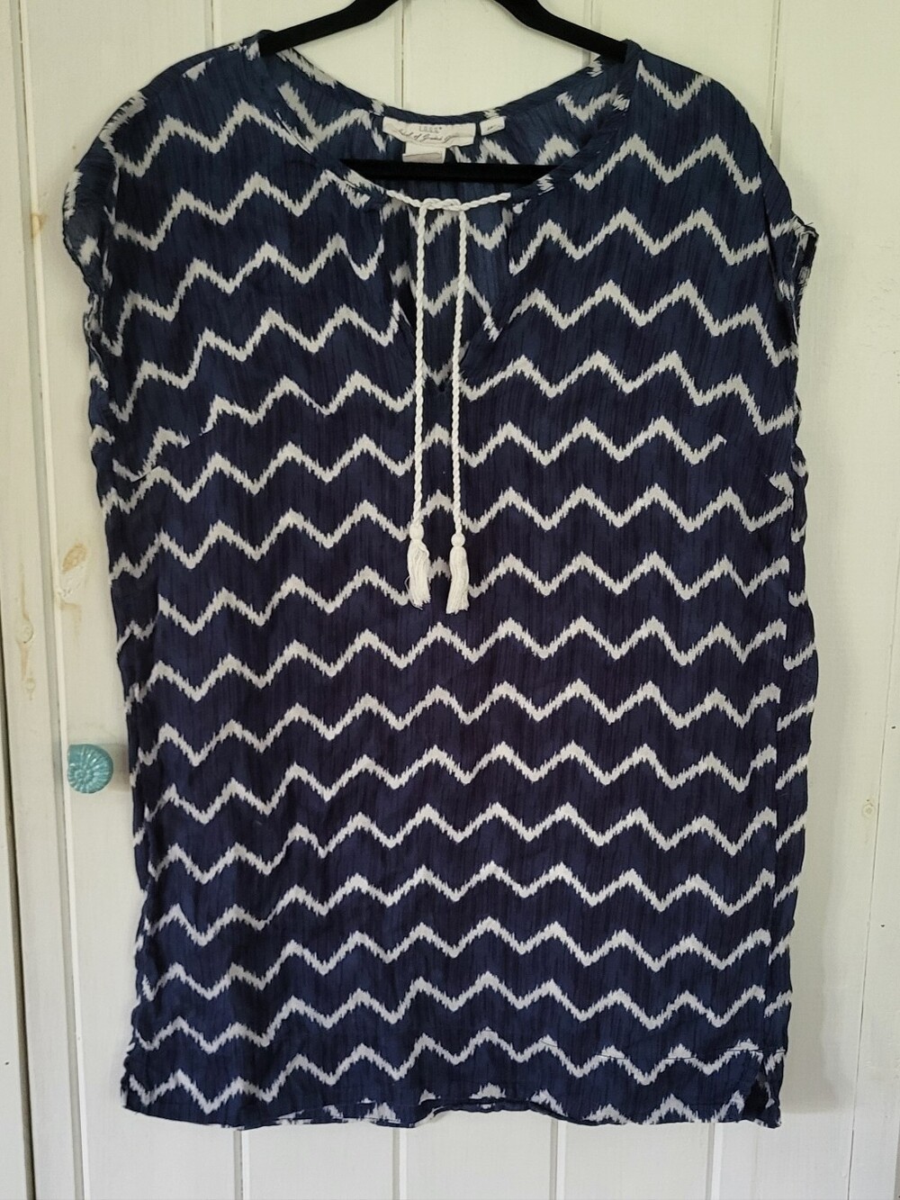 H&M Sun Swim Pool Cover Up Zig zag Navy Blue & White Dress
